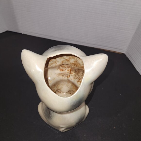 Vintage Ceramic Grazed Gray Pig Planter Pink Nose and Long Eyelashes 7.25" - Picture 6 of 6